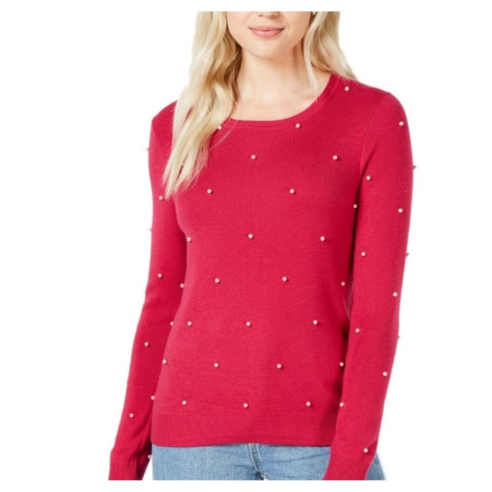 Maison Jules Pink Wool & Pearl Sweater